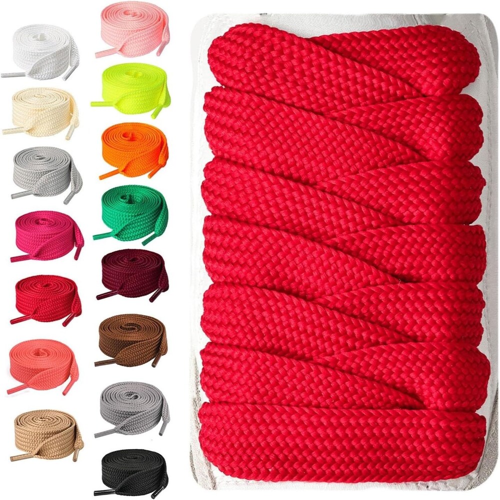 Booyckiy Fat Flat Shoelaces for Sneakers Red 55 Inch 2 Pairs